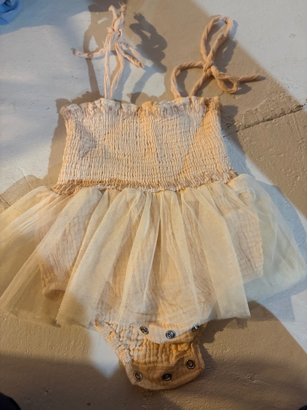 Newborn Baby Smocked Tulle Baby Romper in Pale Yellow